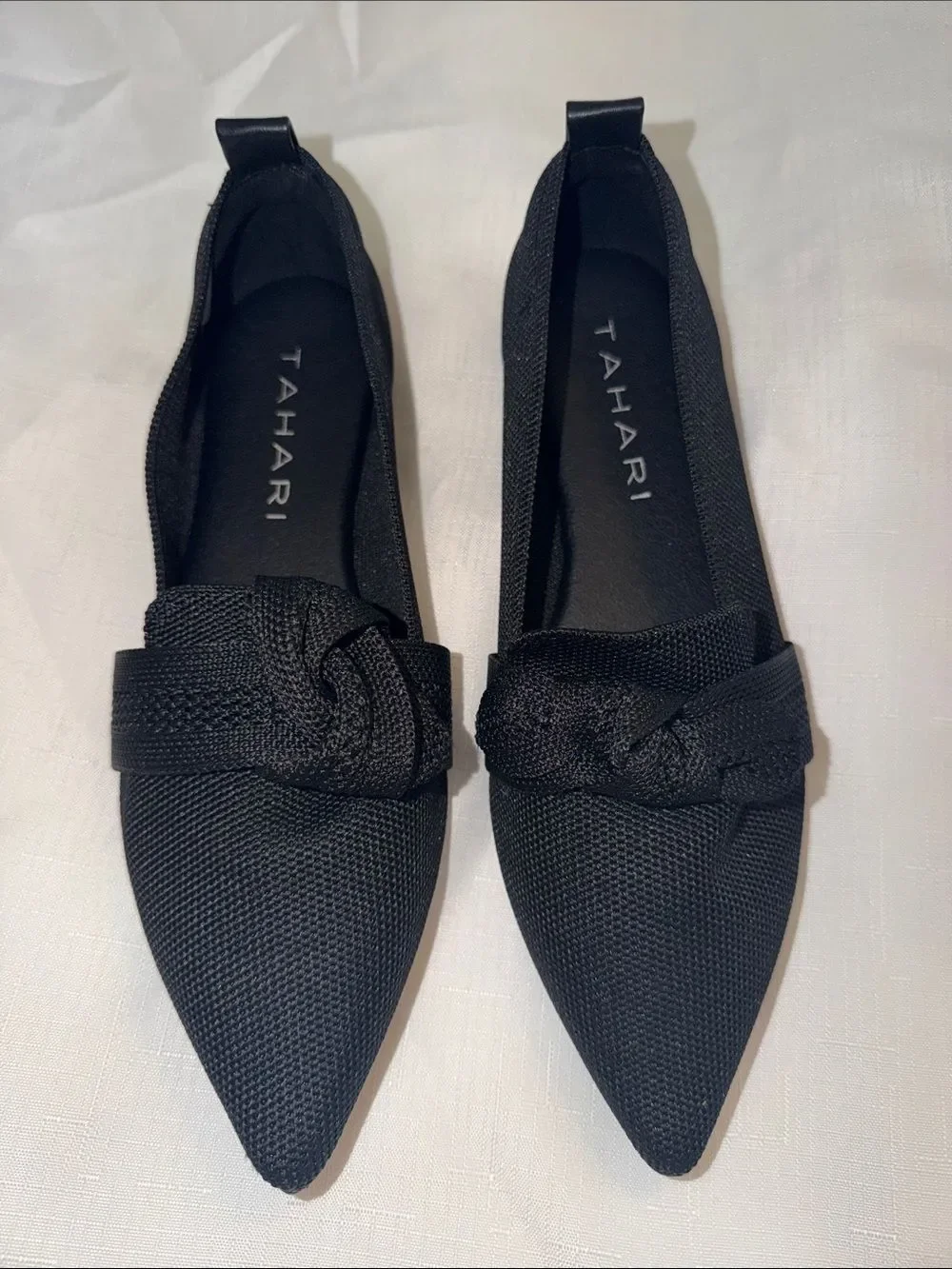 Tahari Black Pointed Knot-Accent Flats